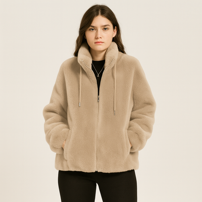 Kortney | Rote Plüschjacke aus Kunstpelz