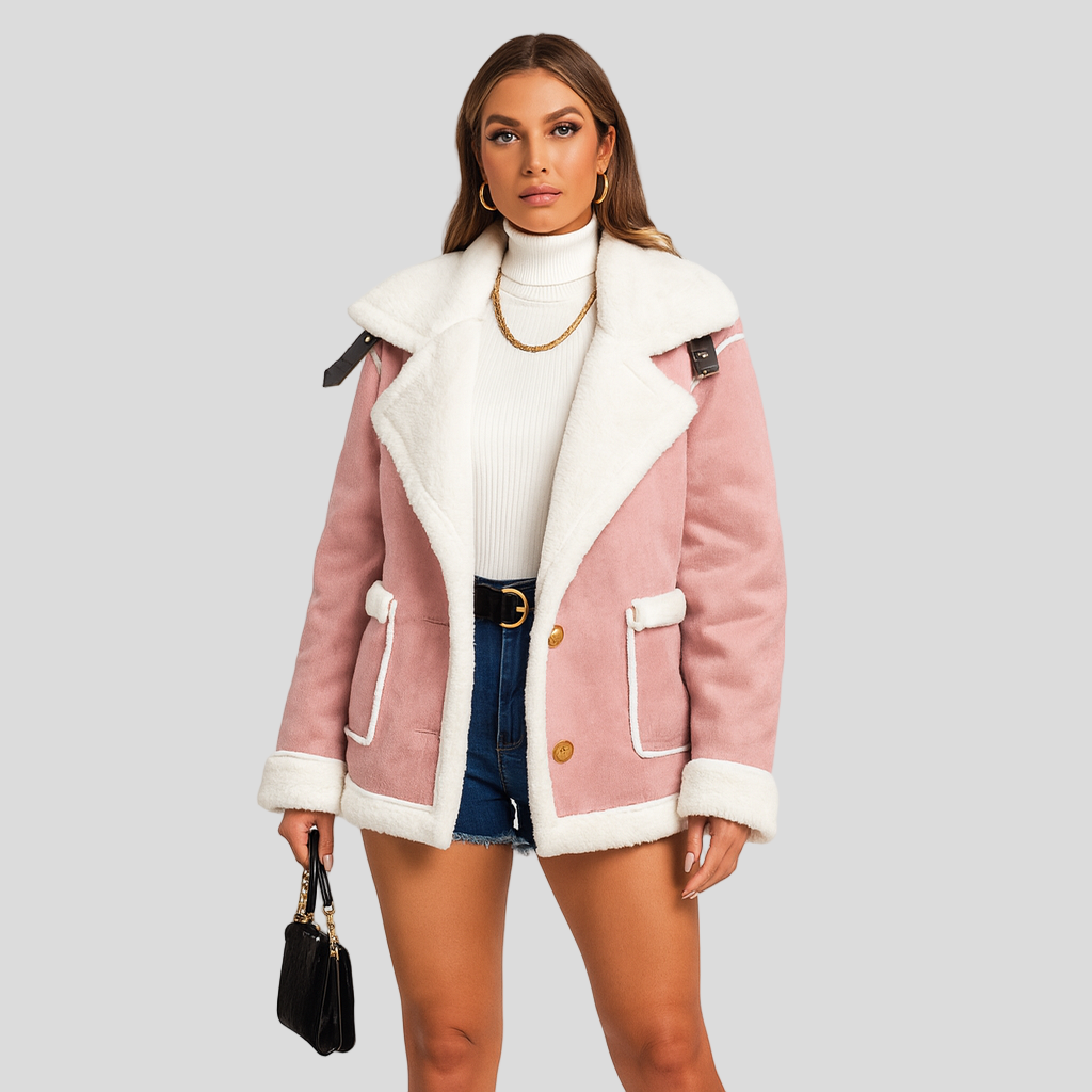 Isabella | Plüschige Winterjacke mit Knopfverschluss und Revers