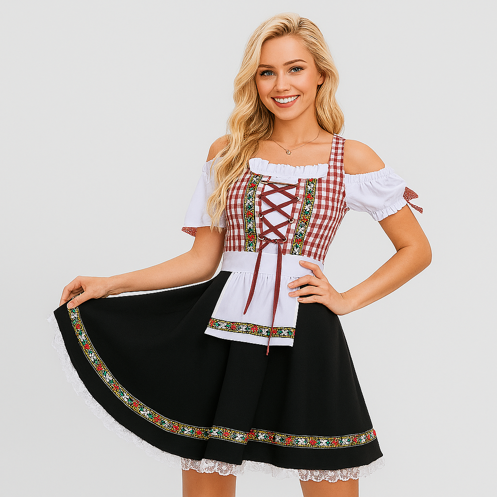 Elegantes Dirndl Damen – Mit Spitzenbesatz & Rückenschleife im traditionellen Bayern-Stil