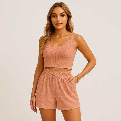 Geripptes Camisole- und Shorts-Set für Damen – Lässiges 2-teiliges Lounge-Outfit