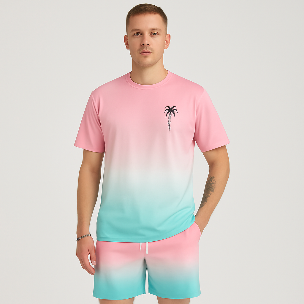 Herren Sommer Casual Set – Kurzarm Rundhalsausschnitt & Shorts mit 3D HD Digitaldruck