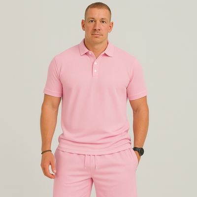 Herren Sommer Casual Set – Leichtes Oberteil mit Golfkragen und einfarbige Shorts mit Taschen