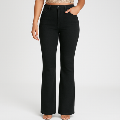 Bella – Elegante schwarze Schlagjeans für Damen – Hochelastisch mit hohem Bund