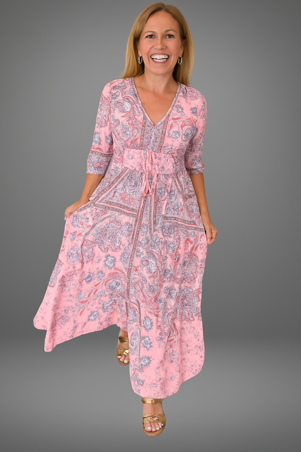 Viktoria©️ | Festliches Kleid mit V-Ausschnitt und Dreiviertelärmeln