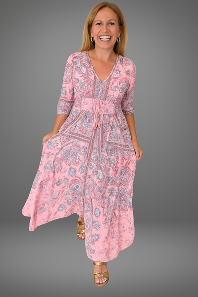 Viktoria©️ | Festliches Kleid mit V-Ausschnitt und Dreiviertelärmeln