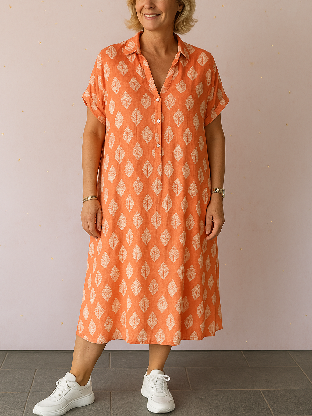 Mathilde™ | Lockeres langes Kleid mit Reverskragen und kurzen Ärmeln