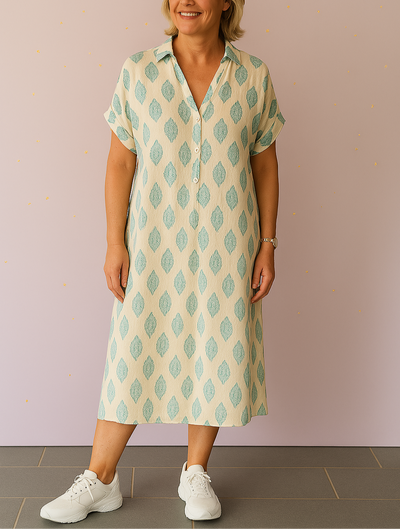 Mathilde™ | Lockeres langes Kleid mit Reverskragen und kurzen Ärmeln