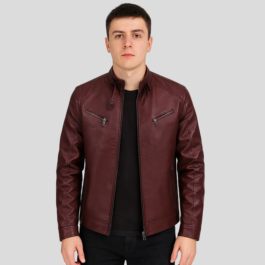 Milan | Herren-Bikerjacke aus PU-Leder mit Stehkragen