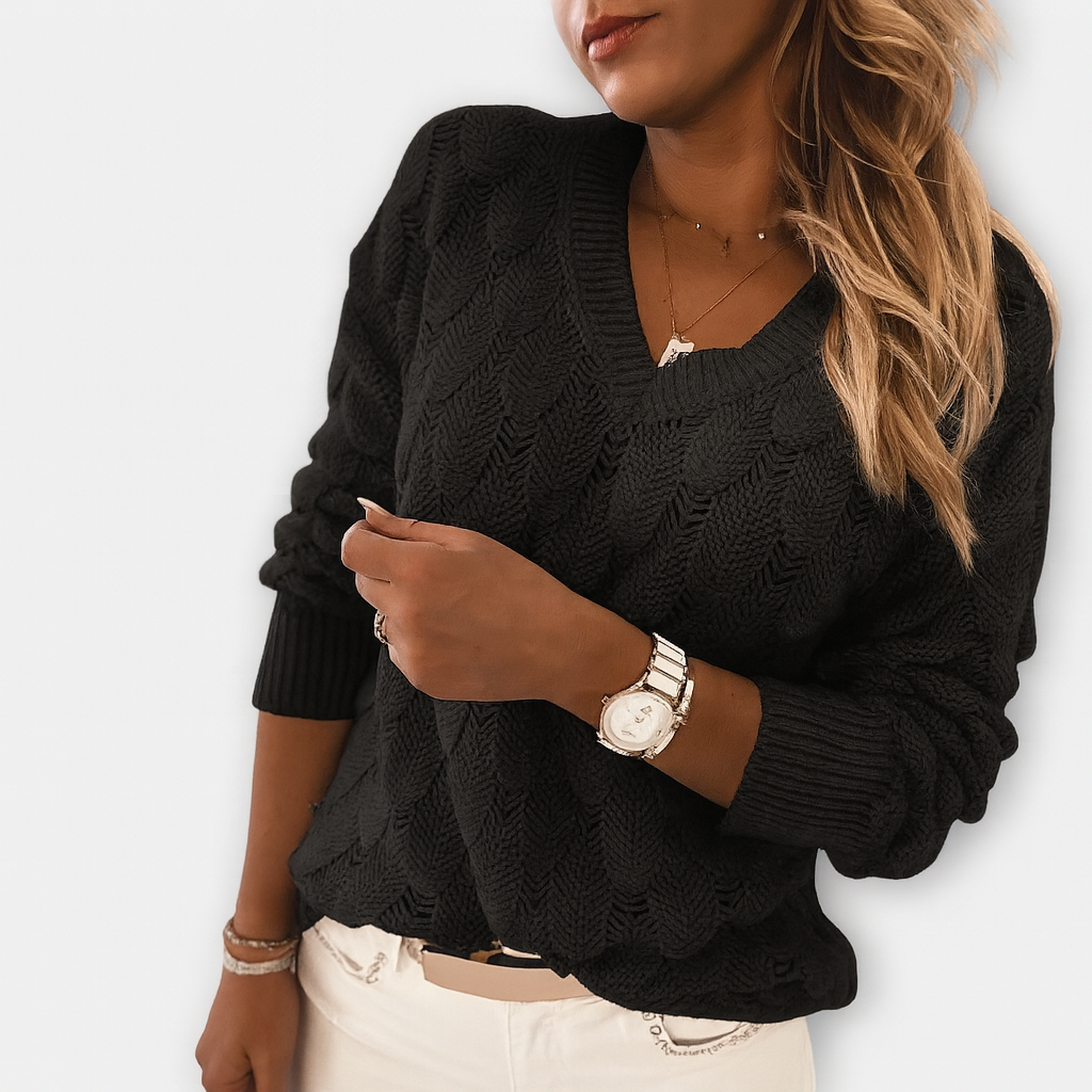 Hellgrauer Strickpullover mit Struktur – Mühelos gemütlicher Look