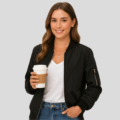 Leichter Bomberjacke mit Reißverschluss – Legerer Pilotstil für Damen