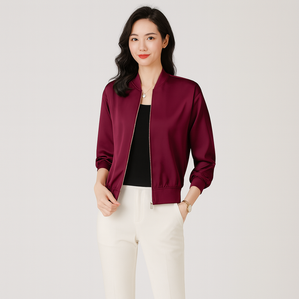 Fliegerblouson aus Satin für Damen – lockere Passform, Reißverschluss, Allwetterstil