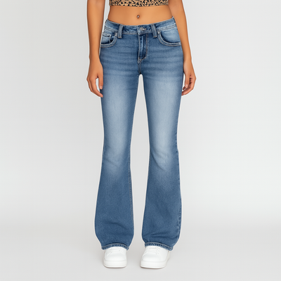 Eve – Damen Washed Flare Jeans – Casual Fit mit Taschen