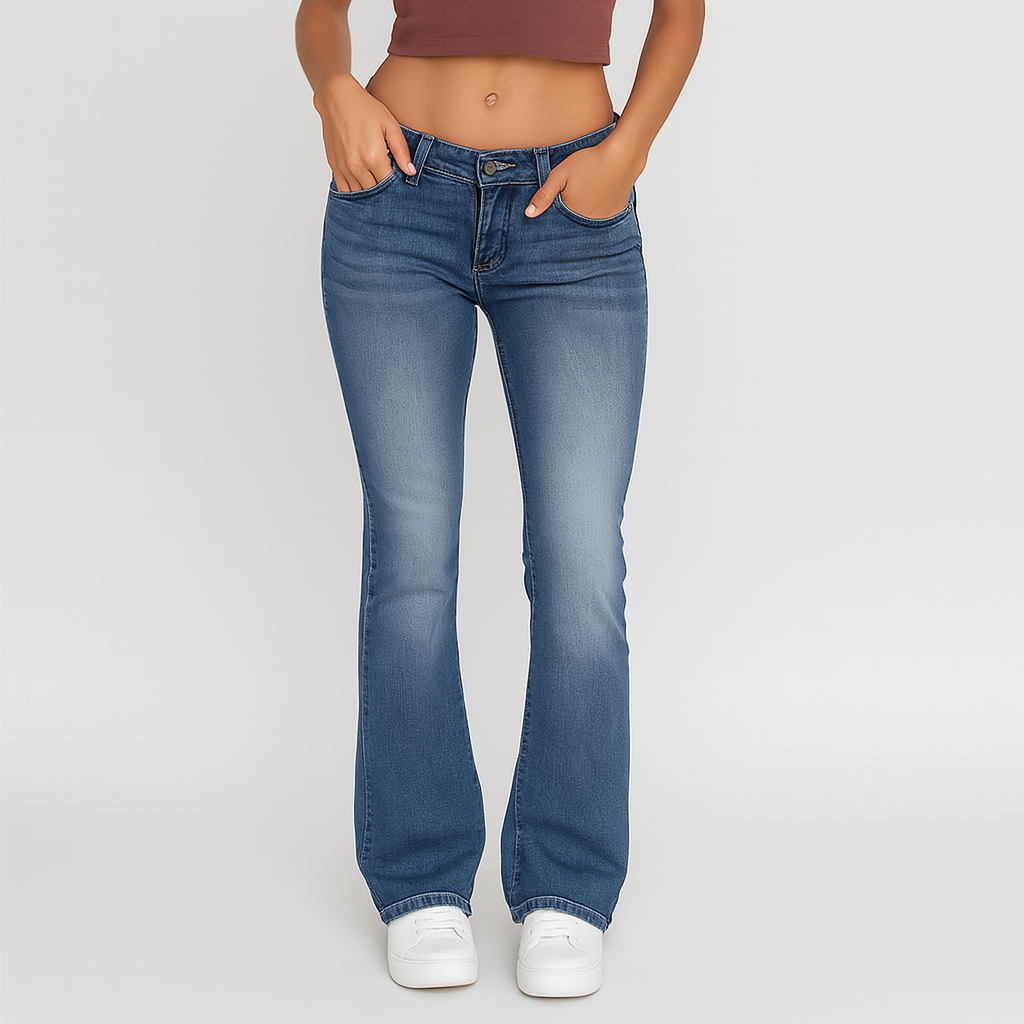 Eve – Damen Washed Flare Jeans – Casual Fit mit Taschen