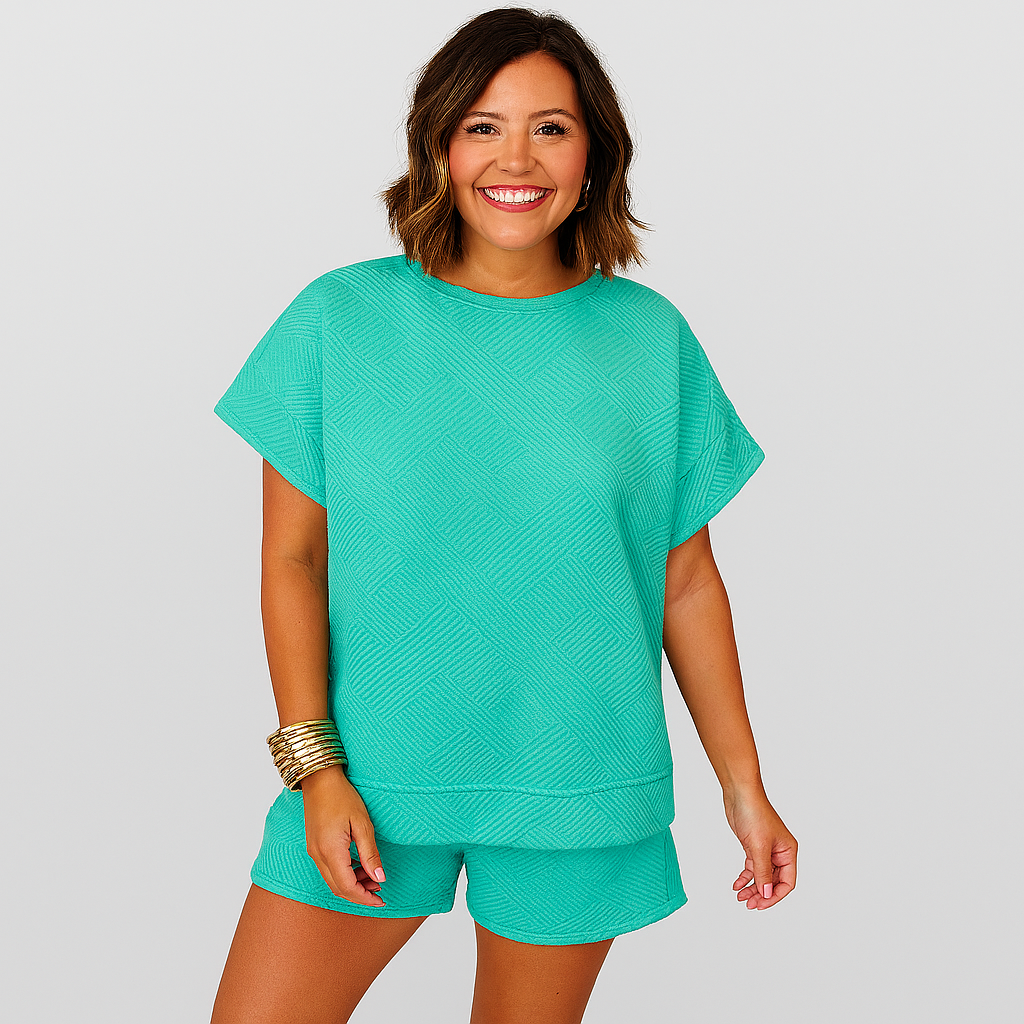 Elegantes 2-teiliges Set für Damen – Kurzarm-Crop-Top mit passenden Shorts