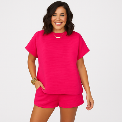 Elegantes 2-teiliges Set für Damen – Kurzarm-Crop-Top mit passenden Shorts