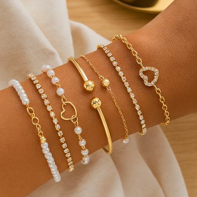 8-teiliges elegantes Armbandset – Herzanhänger & Lagenschmuck für Damen