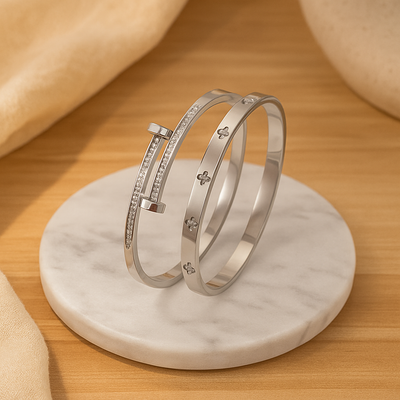 2-teiliges Edelstahl-Armreif-Set – Luxusschmuck mit funkelnden Akzenten