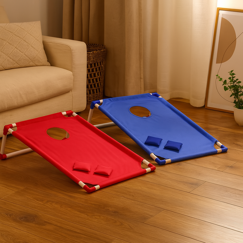 Bohnensack-Wurfspiel – Faltbares Rasenspiel mit 6 Bohnensäcken für Kinder und Erwachsene