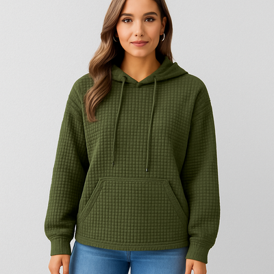 Kapuzenpullover in großen Größen – Strukturstrick mit Kordelzug & lockerer Passfor