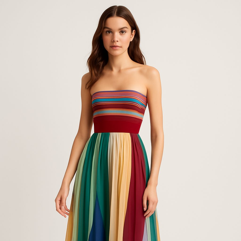 Ayni – Bunte trägerlose, flatternde Abendkleid