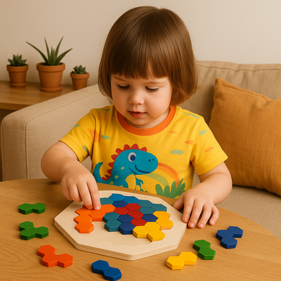 HexaFun 3D sechskantiges Holzpuzzlespiel – Pädagogisches STEM-Spielzeug für Kinder