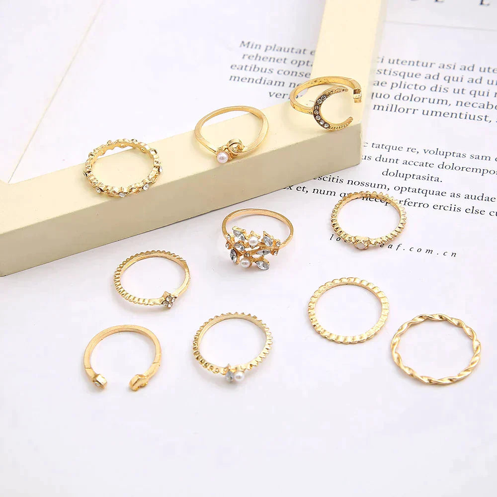 10er Pack Bohemian Silber- und Goldplattierte Ringe