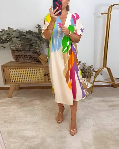 Madeline – Buntes Freizeitkleid Mit V-Ausschnitt