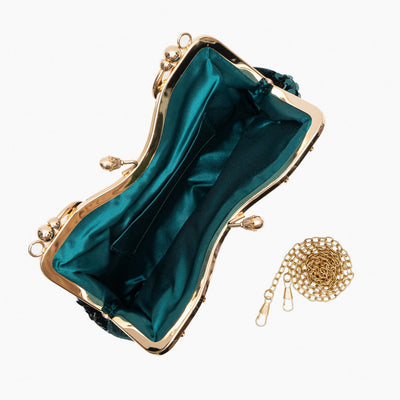 Alyannah | Navyblaue Samt-Clutch mit goldenen Pailletten & verziertem Griff – Elegante Abendtasche für Damen