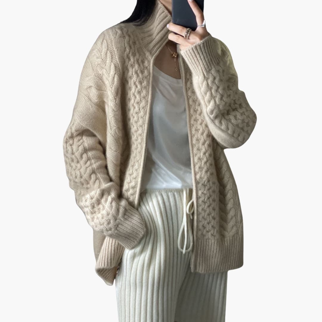 Damen Strickjacke mit hohem Kragen und Reißverschluss