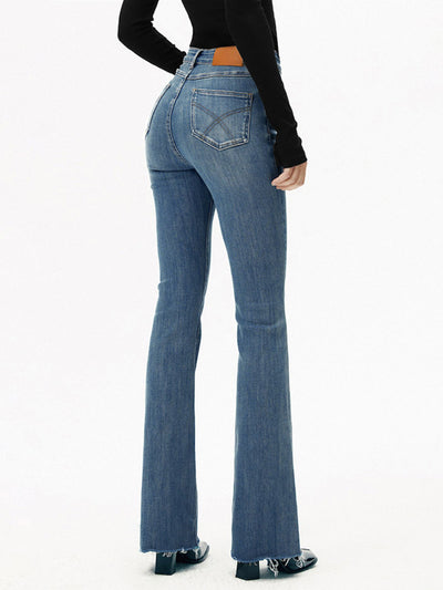 Damen Bootcut Jeans Hochbund Denim Stretch