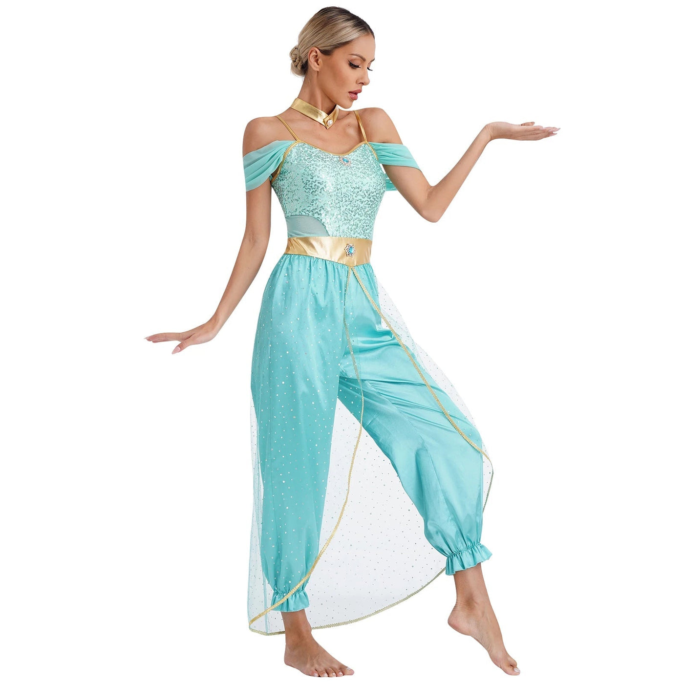 Damen Fantasy Halloween Jumpsuit | Schulterfrei im Harem-Stil