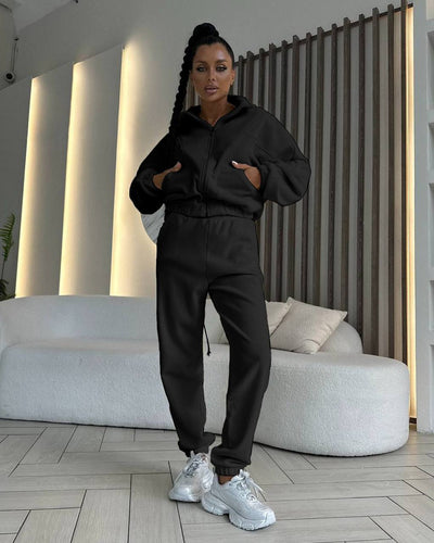 Damen-Lounge-Set mit stylischem Reißverschluss – praktischen Taschen und weiten Ärmeln