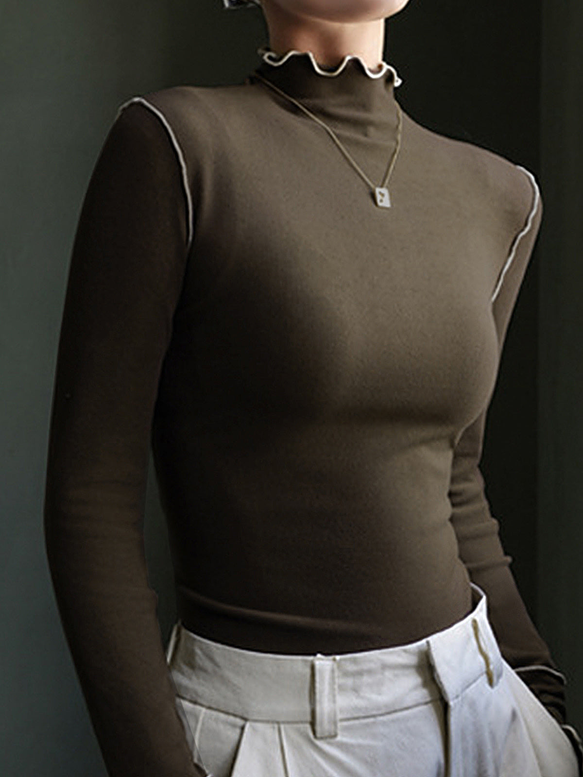 Damen Langarmshirt Polyester Hochkragen Slim Fit