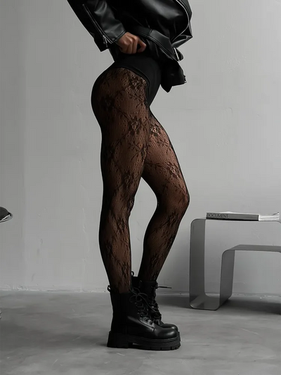 Damen Netzstrumpfhose mit Blumenmuster