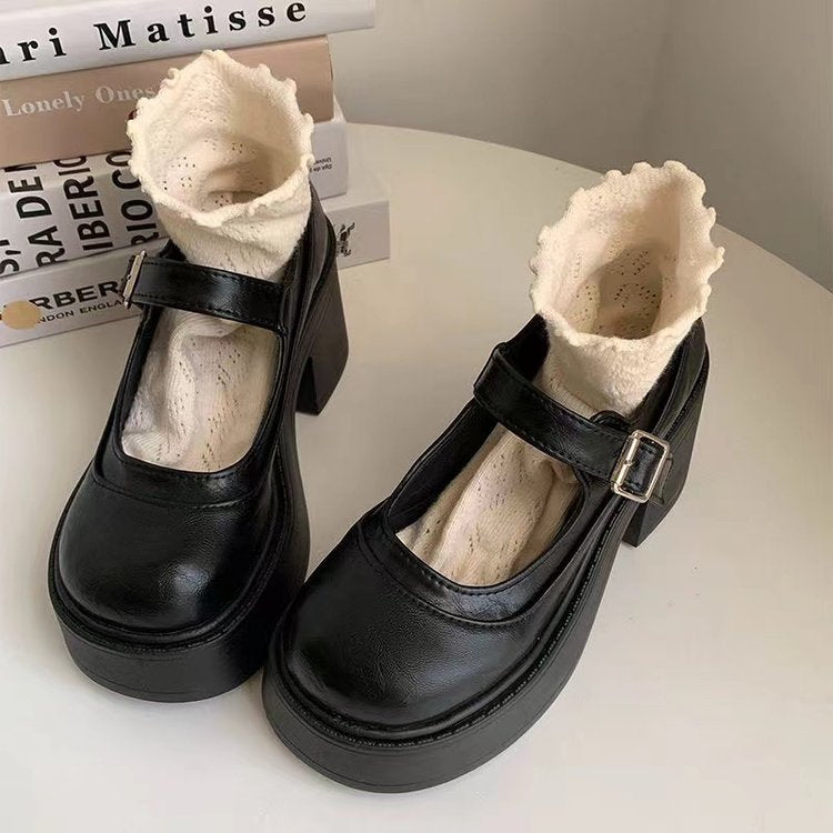 Damen Plateau Schuhe Retro Stil Hochwertiges Obermaterial Blockabsatz