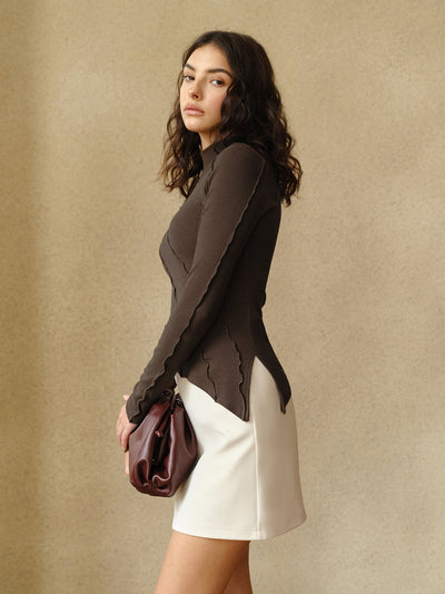 Damen Skinny Top Jersey mit Stehkragen