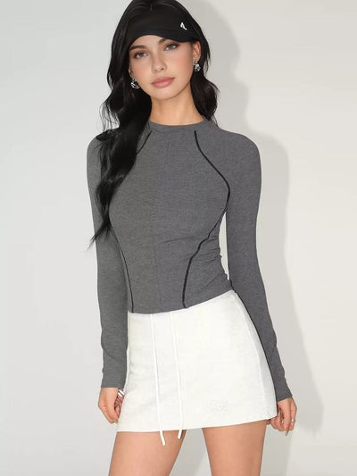 Damen Slim Jersey Top mit Kontrastpaspelierung
