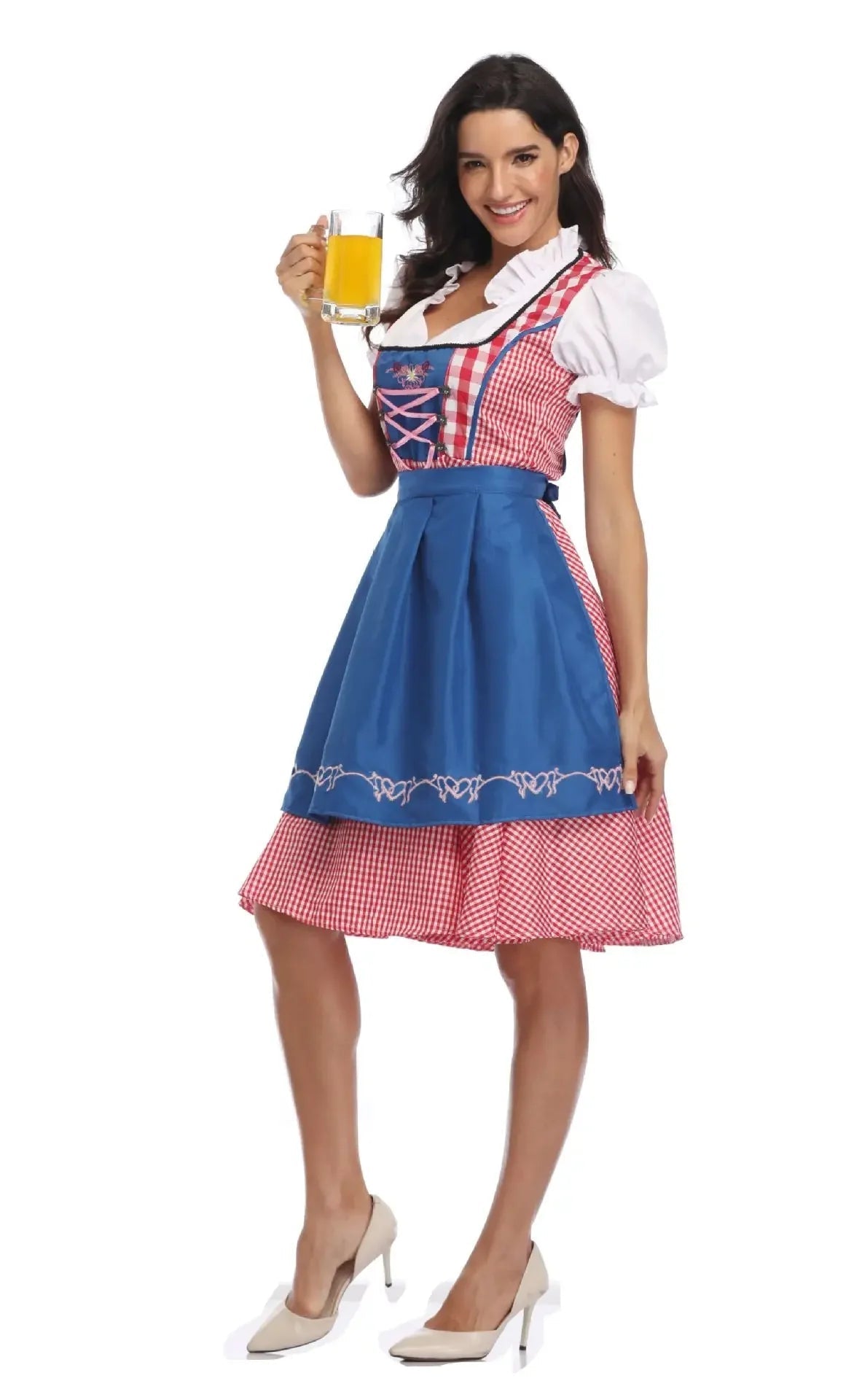 Damen Trachtenkleid Baumwolle Mit Schürze Für Oktoberfest Und Festlichkeiten