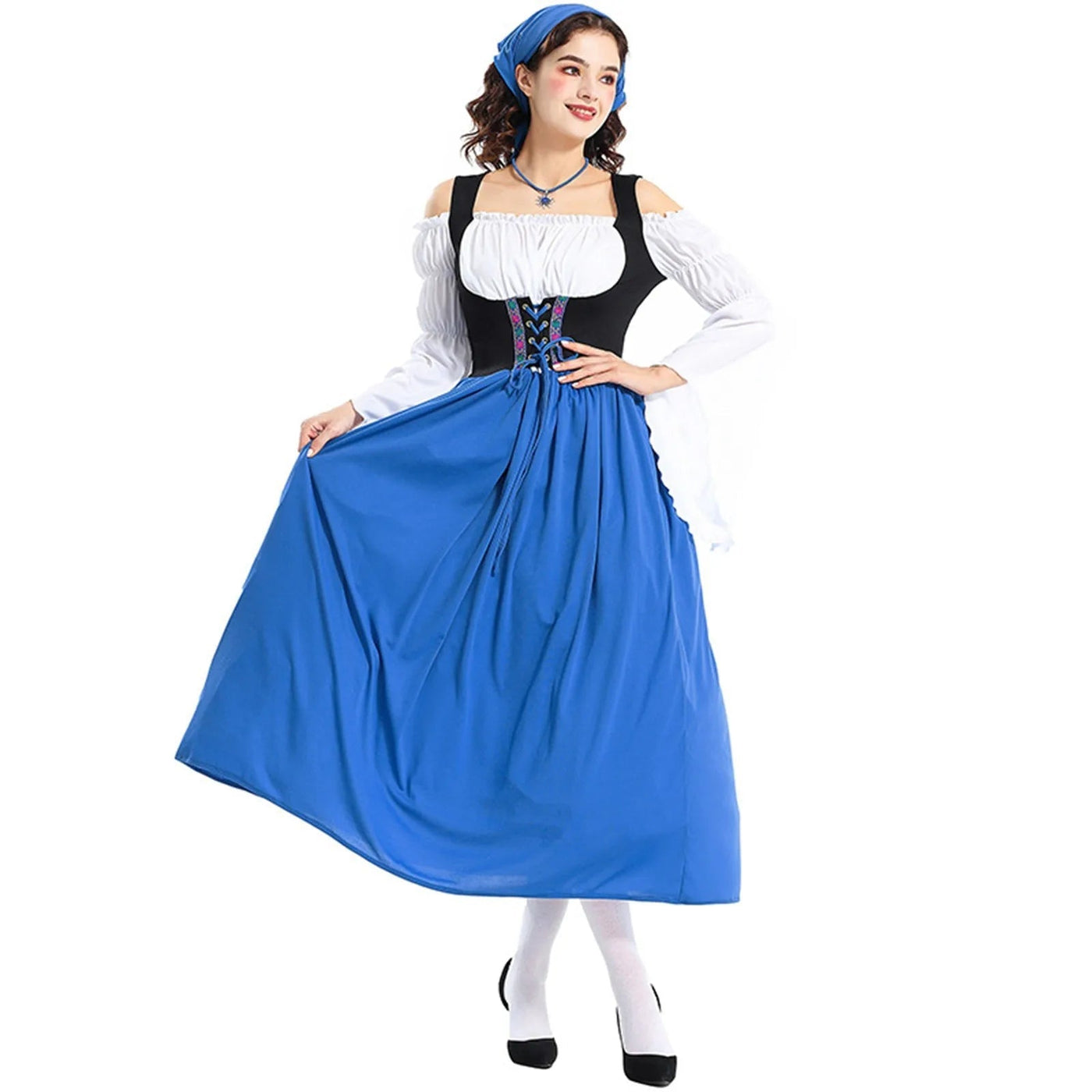 Damen Trachtenkleid Baumwolle Schulterfrei Elegant