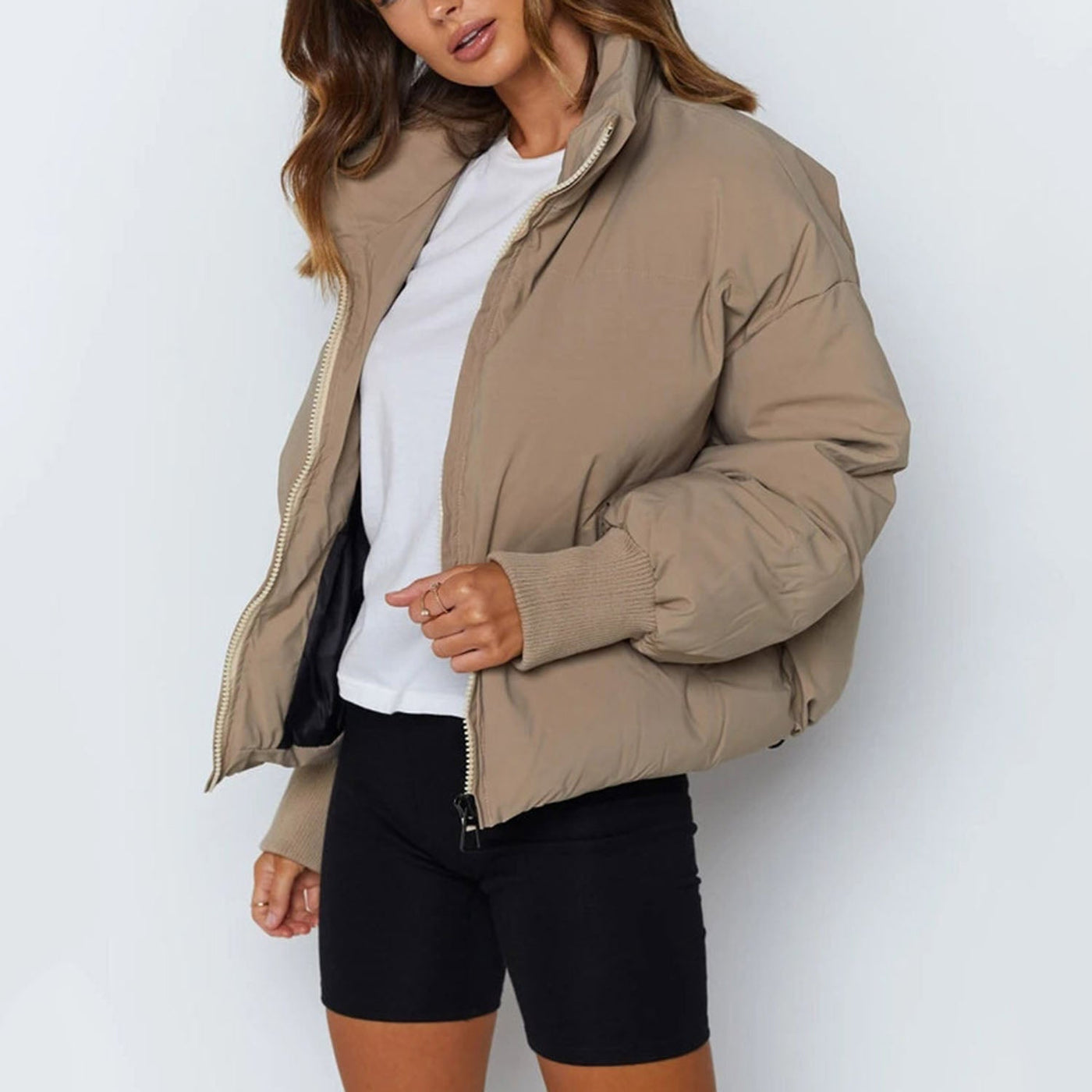 Damenjacke Cropped Pufferjacke Polyester Stehkragen