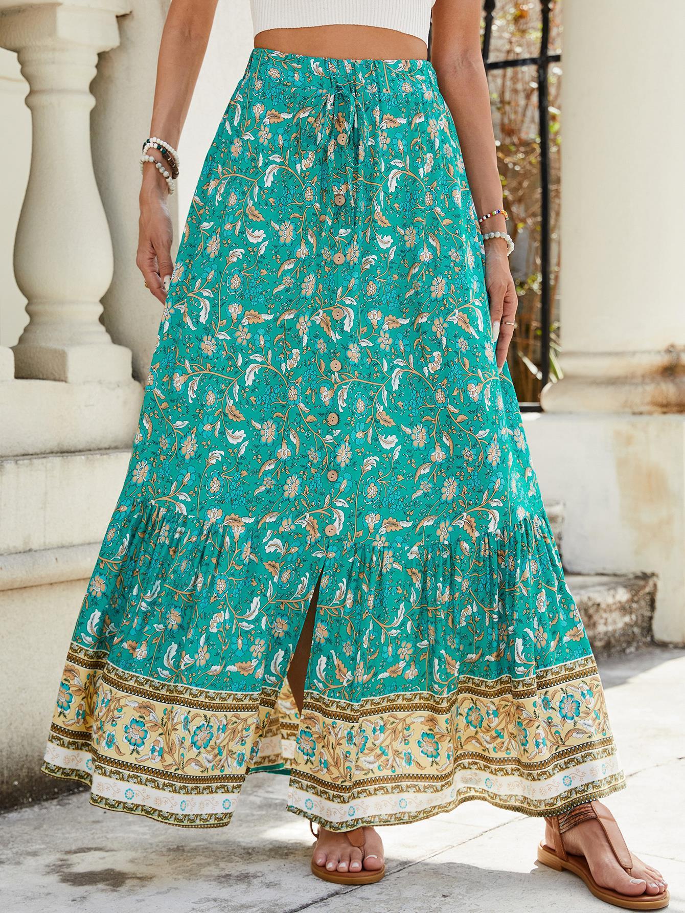 Darla – Bedruckter Damenrock Mit Schlitz Für Strandurlaub