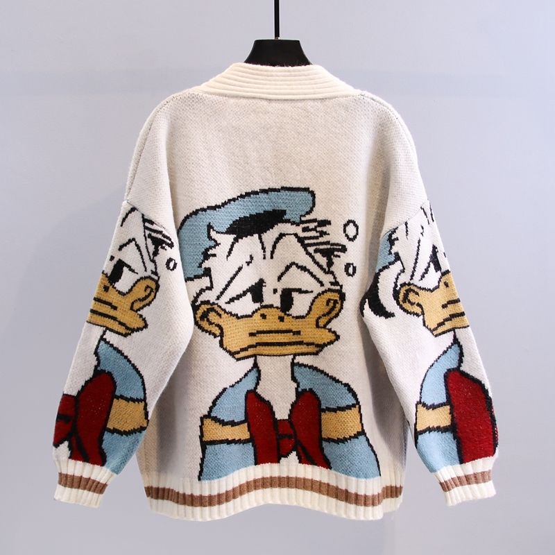 Geknöpfte Strickjacke mit Cartoon-Entendesign für Frauen