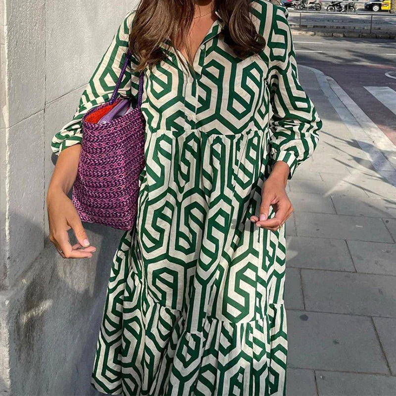 Drusilla - Damenkleid Mit V Ausschnitt Und Geometrischem Muster