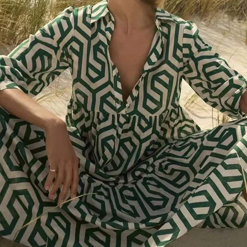 Drusilla - Damenkleid Mit V Ausschnitt Und Geometrischem Muster