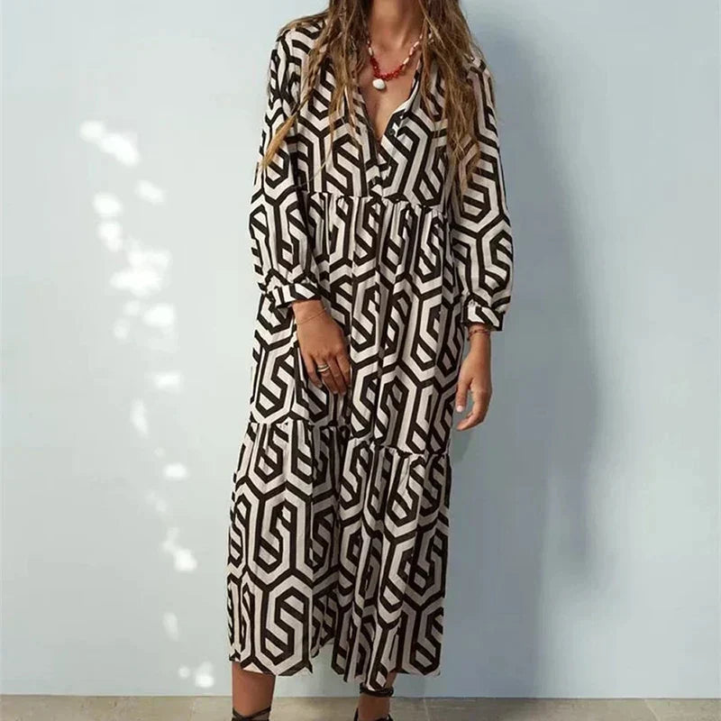 Drusilla - Damenkleid Mit V Ausschnitt Und Geometrischem Muster
