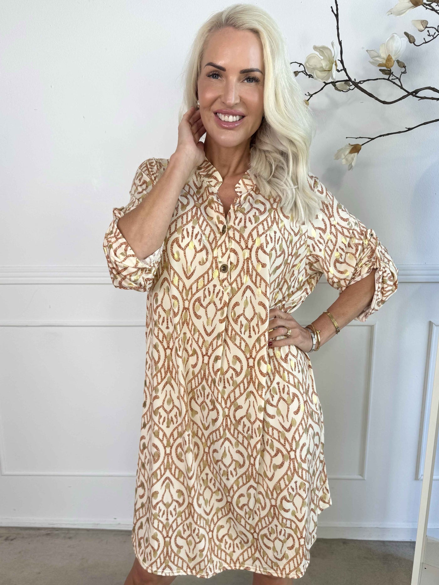 Umbrienne | Boho Maxikleid mit Goldakzenten
