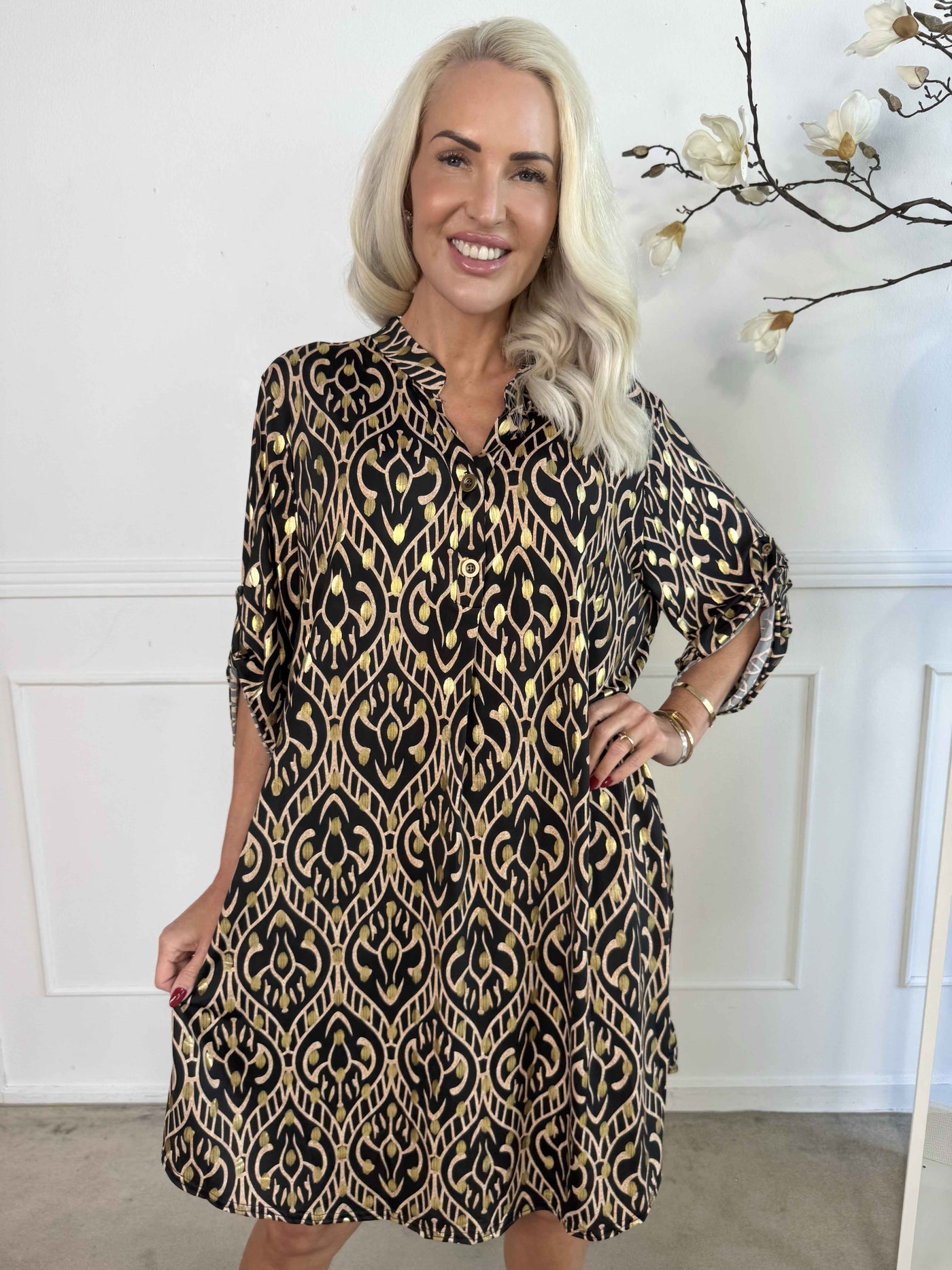 Umbrienne | Boho Maxikleid mit Goldakzenten