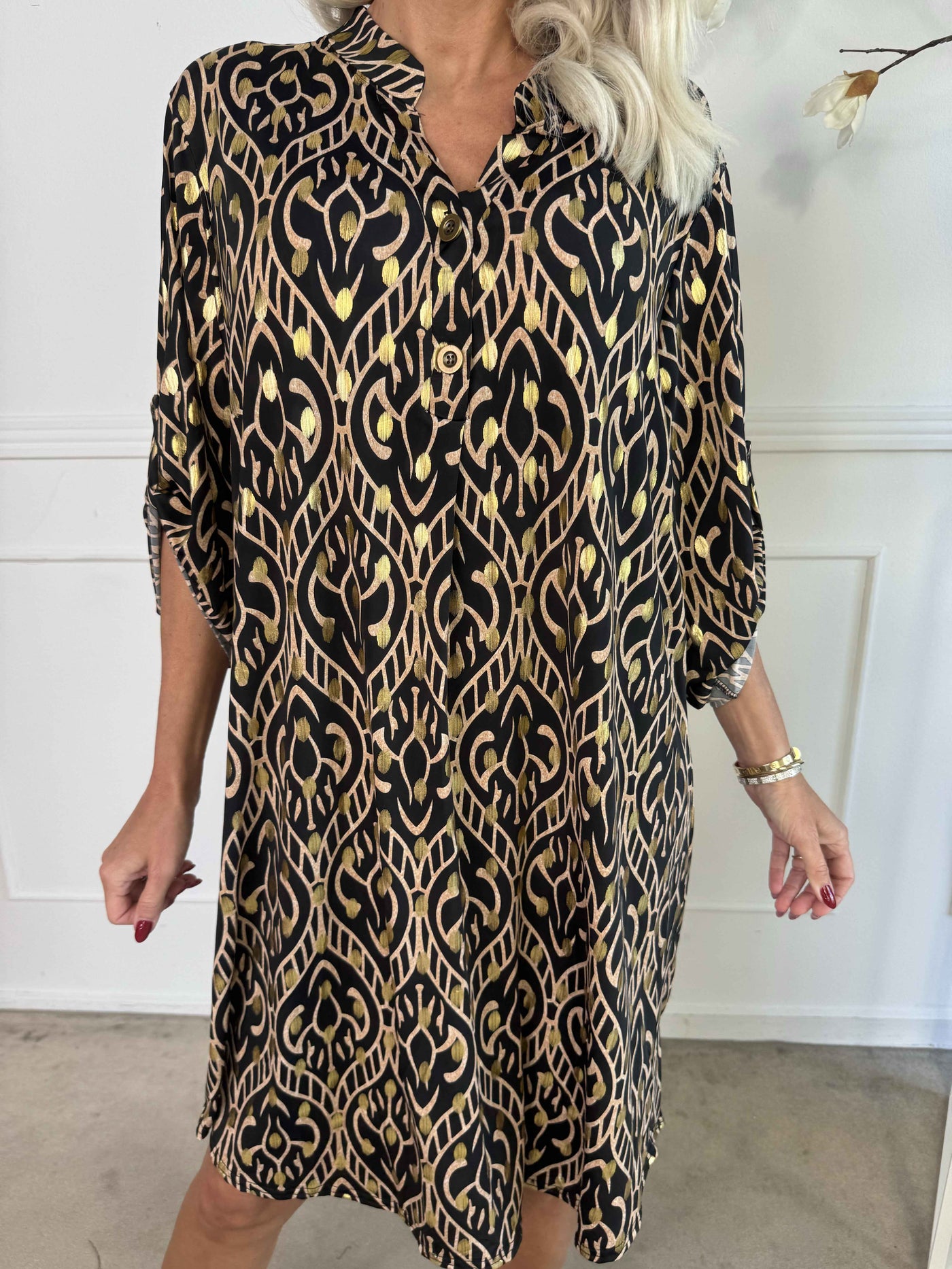 Umbrienne | Boho Maxikleid mit Goldakzenten