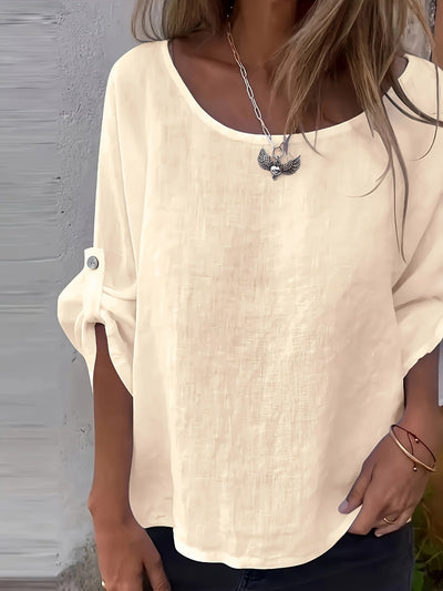 Schlichte Bluse mit Rundhalsausschnitt Ärmeldetail für Frauen