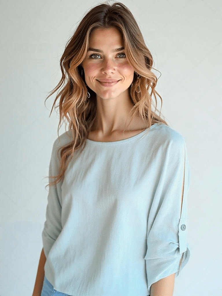 Schlichte Bluse mit Rundhalsausschnitt Ärmeldetail für Frauen